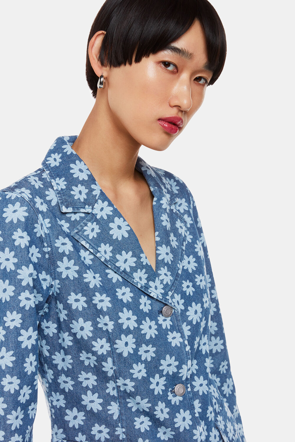 Graphic Daisy Denim Blazer